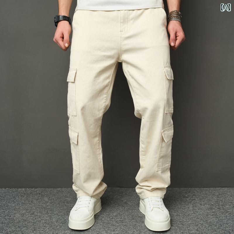 デニムパンツ ジーンズ メンズ 男性用 アメリカンストリート ワーク ストレート ゆったり ウォッシュ加工 コットン アイボリー 細見え スタイルアップ ロングパンツ カジュアル 着回し