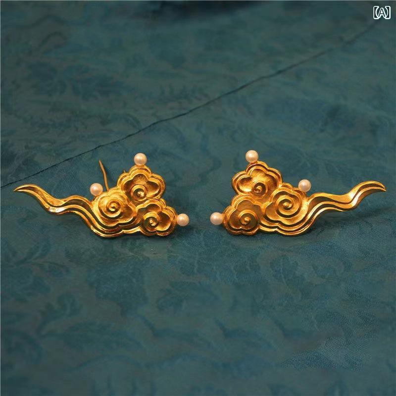かんざし 古代風 祥雲 シェルパール 宋代 壁画モチーフ レトロ 銅製 ヘアアクセサリー 和装 髪飾り 着物 浴衣 パーティー 結婚式 エレガント 上品 豪華