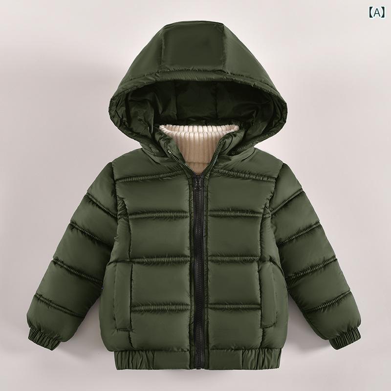 キッズ 男の子 中綿ジャケット アウター 冬物 着脱フード 無地 シンプル 防寒 軽量 撥水加工 通園 通学 普段使い ポリエステル グリーン 紺色