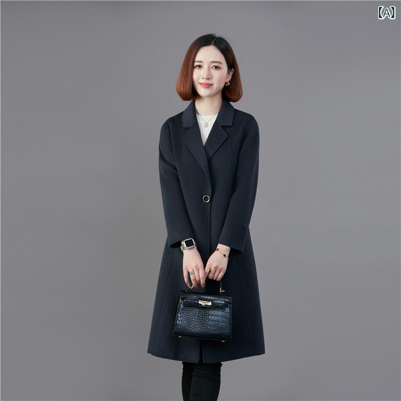 コート ミセス 女性用 キャメル ウール カシミヤ ダブルフェイス ロング丈 ゆったり オーバーサイズ ビッグシルエット 大きいサイズ 秋冬 防寒 高級感 通勤 普段使い アウター 13,304円