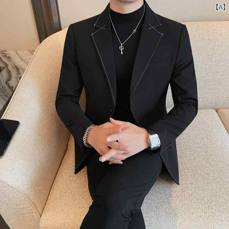 テーラードジャケット メンズ 春秋 カジュアル ビジネス 普段使い スリムフィット 高級感 シングルボタン シワになりにくい アイロン不要 ポリエステル ブラック ブラウン系 韓国ファッション アウター