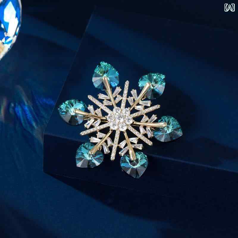 ブローチ レディース エレガント 高級感 ジャケット スーツ クリスタル 煌めく 雪の結晶 スノーフレーク ハート ブルー ホワイト 秋冬 フォーマル カジュアル 結婚式 パーティー ギフト