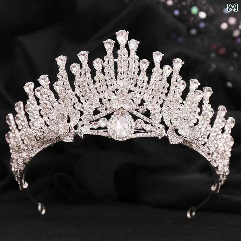 ヘッドドレス レディース 女性用 花嫁 ブライダル ウェディング 結婚式 豪華 クリスタル ジルコニア 王冠 ティアラ クラウン 欧米風 ヘアアクセサリー カチューシャ パーティー 発表会 イベント シルバー ゴールド 合金製