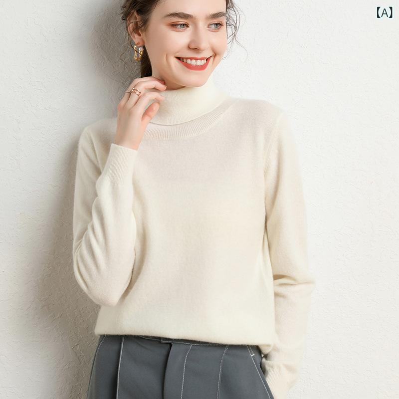 ニット レディース カシミヤ95%上質素材 ウール ハイネック タートルネック 長袖 プルオーバー 秋冬 無地 ベーシック 通勤 オフィス カジュアル 上品 トップス｜Hanbok Home 7,928円