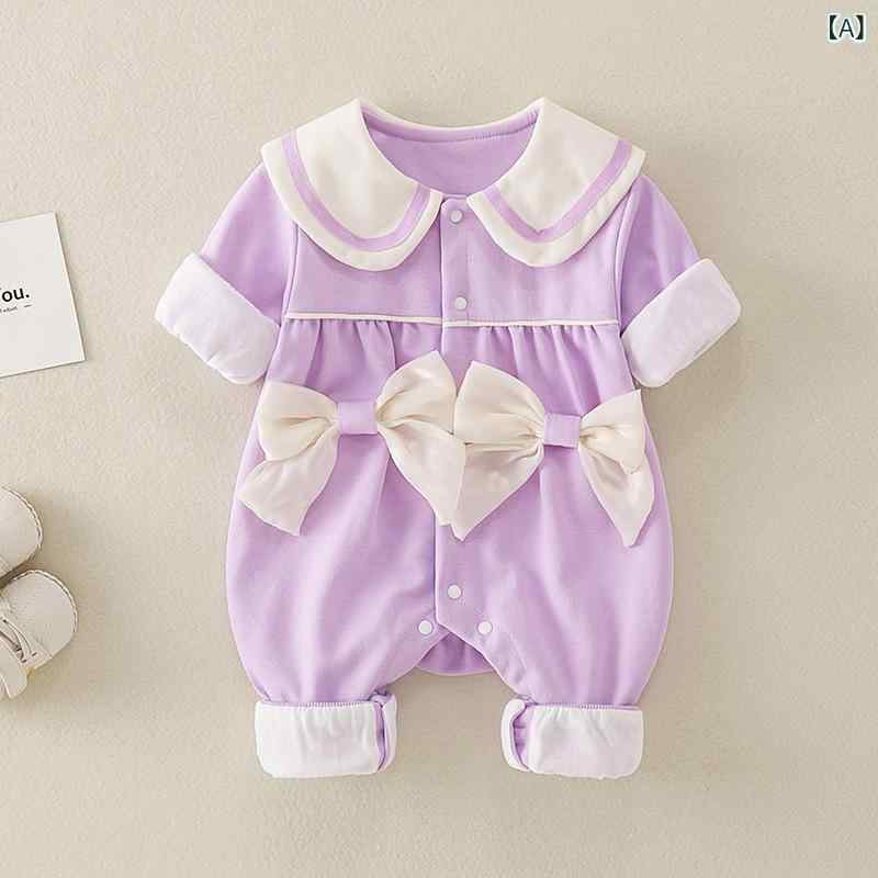 ロンパース カバーオール ベビー 女の子 新生児 赤ちゃん 乳児 長袖 春秋 綿 コットン 前開き お出かけ 外出着 普段使い 安心 安全 肌に優しい 韓国風 パープル 4,352円