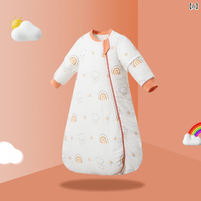 スリーパー ベビー 新生児 秋冬 純綿 綿 ガーゼ かわいい 厚手 保温 防寒 寝冷え防止 寝返り防止 全身 フルカバー 袖着脱可能 柔らかい肌触り 快適 快眠 出産祝い ギフト パジャマ