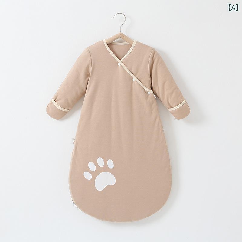 スリーパー ベビー 寝袋 新生児 0-3歳 秋冬 あったか 厚手 コットン 綿 一体型 安眠 寝冷え防止 足蹴り防止 吸湿速乾