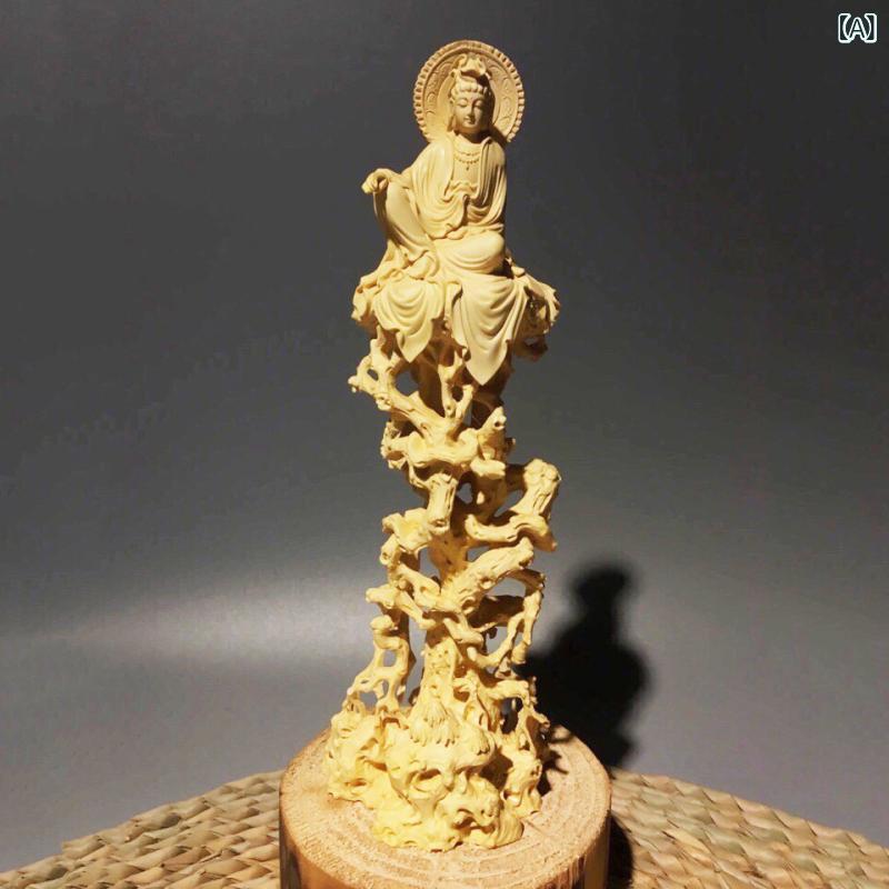 置物 自在観音像 黄楊木製 彫刻 仏像 新中国風 座木藤 インテリア オブジェ リビング 玄関 和室 書斎 仏間 供養 開運 縁起物 精巧 手作り 上質 木製 工芸品 7,873円