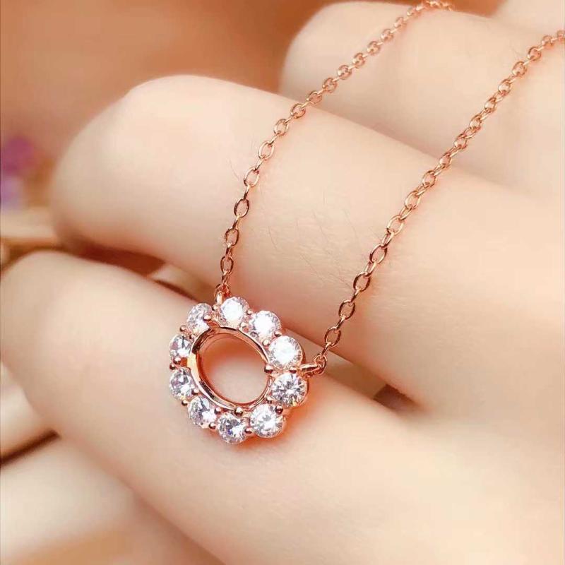 ネックレス レディース ショートネックレス ペンダントトップ 925スターリングシルバー 18Kホワイトゴールド ローズゴールド 電気メッキ加工 ストーン用 空枠デザイン 上品 華奢 デイリーユース|Hanbok Home