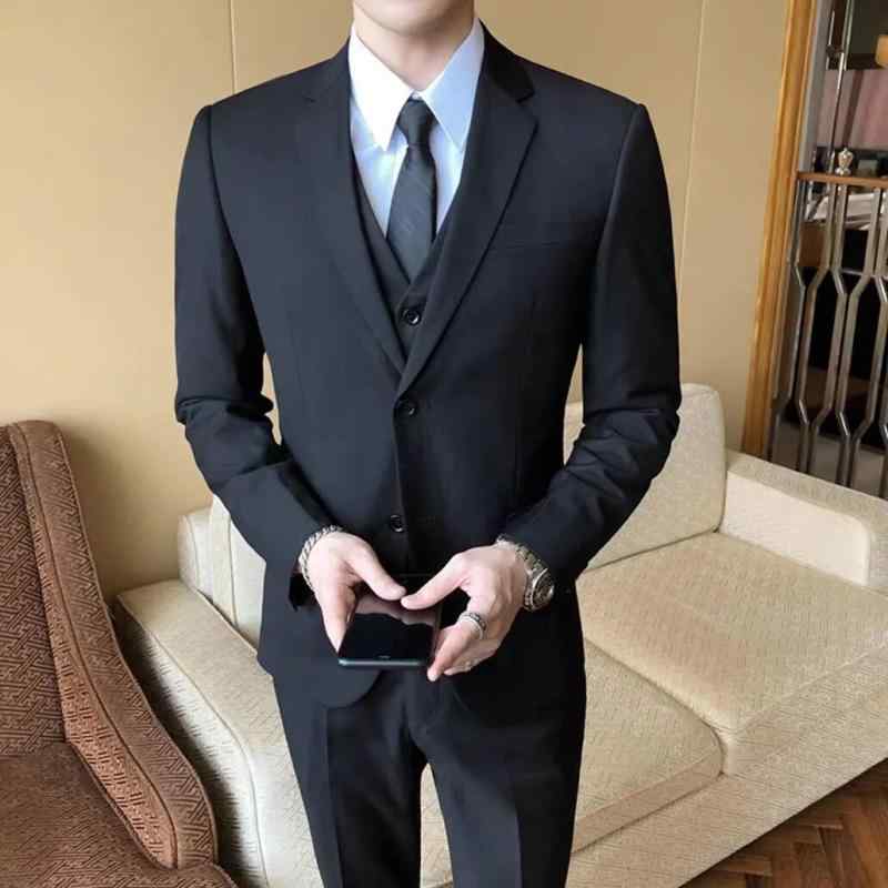 スーツ メンズ セットアップ ジャケット スラックス シングルボタン スリムフィット 韓国風 ビジネス フォーマル 結婚式 新郎 介添人 オフィス 通勤 営業 通年 ブラック