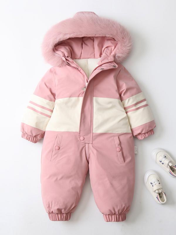 ロンパース ベビー 赤ちゃん キッズ 子供服 男女兼用 フード付き 切り替え 裏起毛 厚手 暖かい 防寒 スキーウェア スノーウェア ジャンプスーツ カバーオール つなぎ 雪遊び アウトドア 冬 ポリエステル ピンク ブルー ブラック 5,214円