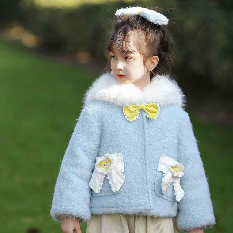コート キッズ 女の子 裏起毛 厚手 フード付き うさ耳 かわいい キュート 冬 防寒 保温 通園 通学 お出かけ アセテート混 コットン ブルー ピンク