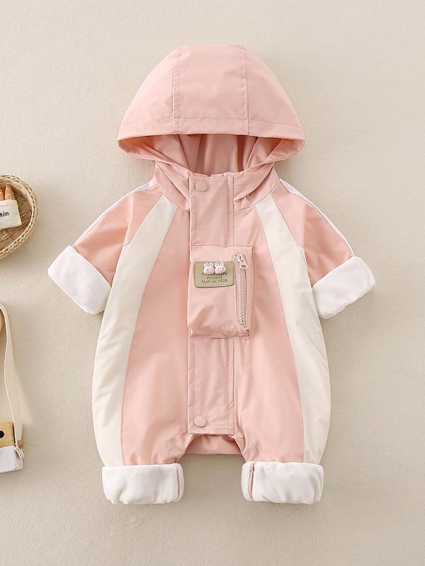 ベビー服 女の子 新生児 乳幼児 ロンパース カバーオール 秋冬 フード付き 裏起毛 防寒 ウィンドブレーカー カジュアル お出かけ かわいい おしゃれ ピンク系