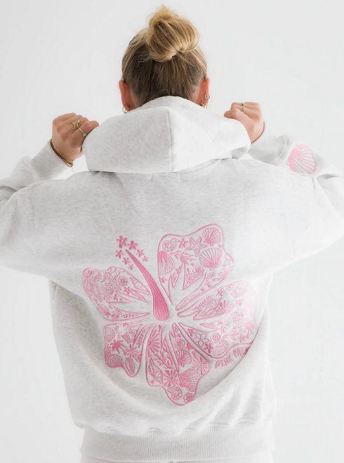 スウェット パーカー レディース 裏起毛 フード付き 豪華立体花柄刺繍 ビッグシルエット ゆったり カジュアル ストリート 綿混 秋冬 オフホワイト ライトピンク