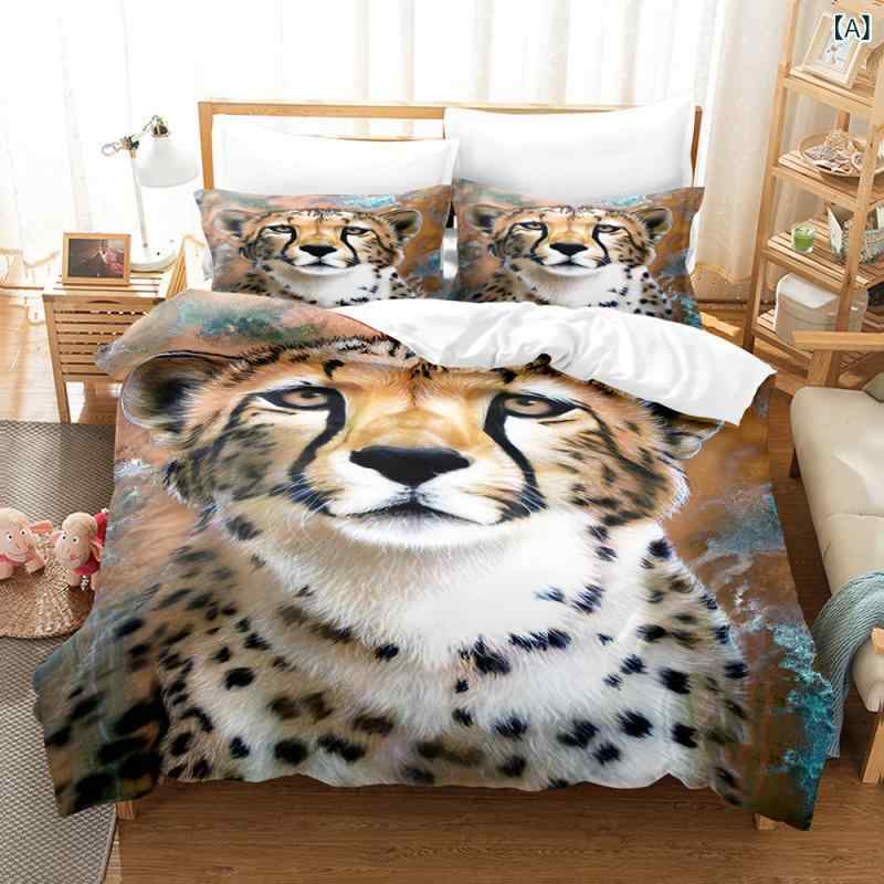 寝具 布団カバーセット ヒョウ柄 デジタルプリント キルティング加工 ポリエステル素材 速乾性 肌触り快適 おしゃれ アメリカンカジュアルスタイル 寝室 インテリア用