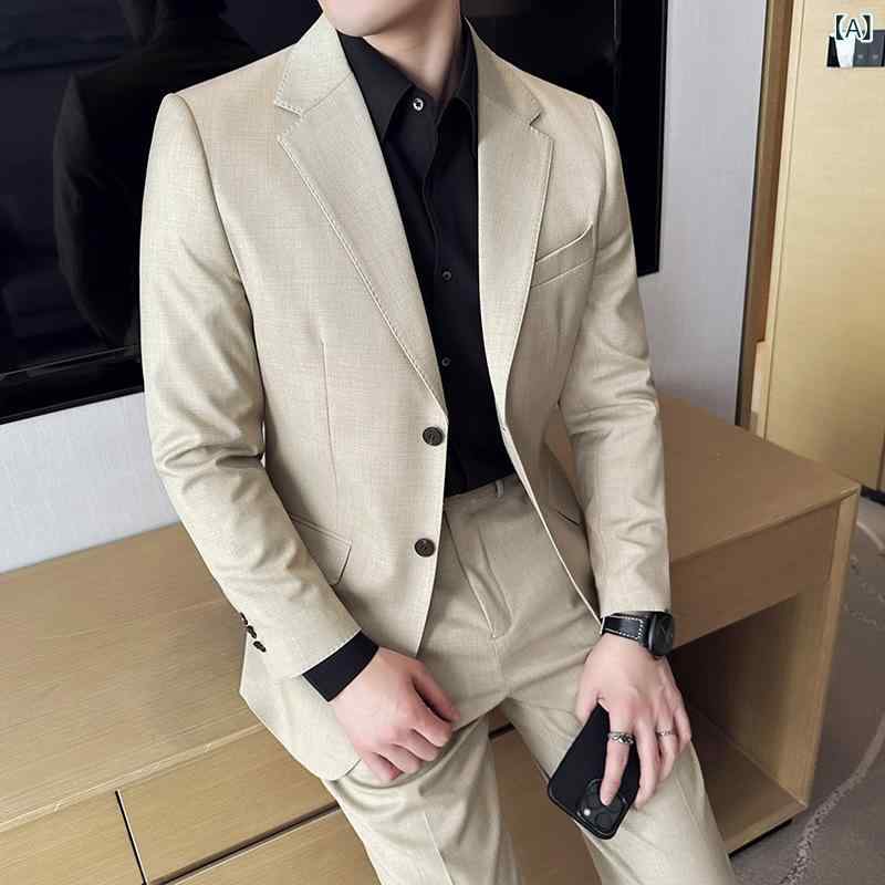 背広 メンズ 成人男性用 高品質 ポリエステル 羊毛混 ノッチドラペル 爪編み目 2つ名取り草 シングル乳ぶさ か細い填まる セットアップ 年月 点火装置商行為 心地よい