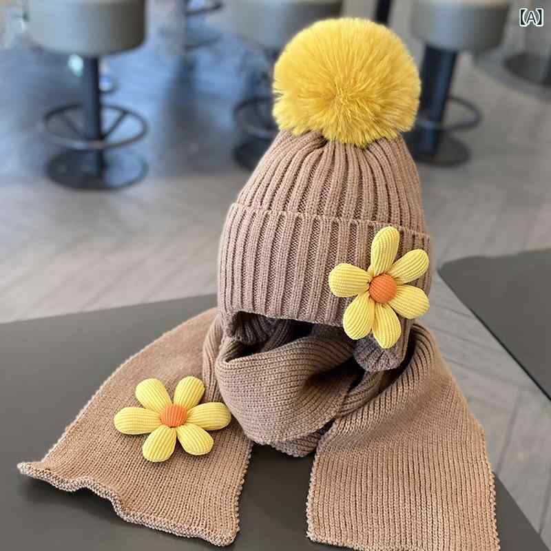 ニット帽 ベビー キッズ 女の子 秋冬 厚手 アクリル 保温 あったか 耳当て付き 花柄 フラワー マフラー スヌード 2点セット かわいい おしゃれ 防寒 お出かけ 通園