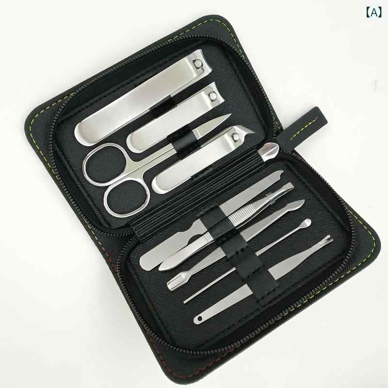 ネイルケアセット 携帯用 トラベル 家庭用 9点セット 爪切り 爪やすり 炭素鋼 高耐久 プロ仕様 ハンドケア フットケア 身だしなみ グルーミング 男女兼用 出張 旅行