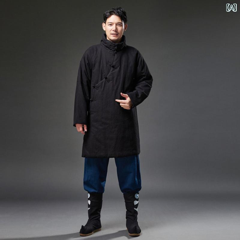 ジャケット メンズ 民族衣装 エスニック チャイナ風 中華風 ラミー 麻 アウター 羽織り カジュアル 普段使い レジャー 大人の男性向け トレンド ファッション おしゃれ 秋冬 ブラック 黒 ブラウン系 コーヒー ブルー 青