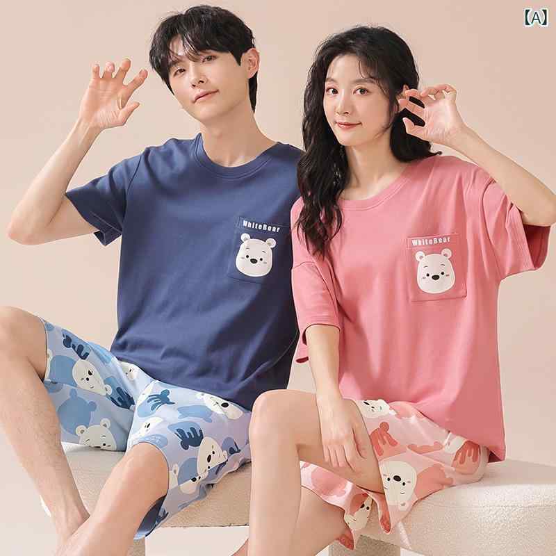 パジャマ ルームウェア ペア 男女兼用 レディース メンズ ジュニア 夏 半袖 ショートパンツ 純綿 コットン かわいい キャラクター 部屋着 外着OK ワンマイルウェア 薄手 快適 通気性 伸縮性