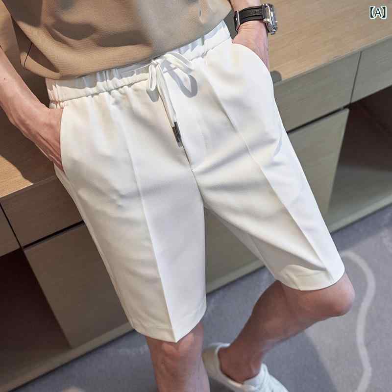 ショートパンツ 春夏 ウエストゴム ドローコード ストレッチ 膝上丈 カジュアル 普段使い デイリーユース ストレートシルエット ホワイト 白