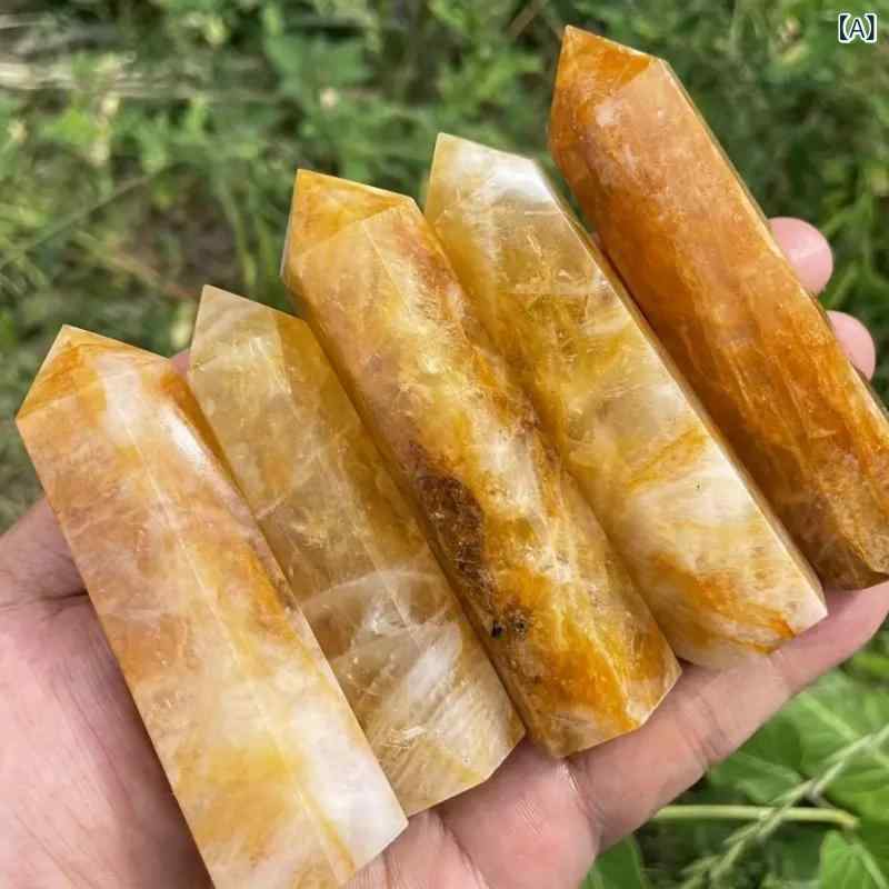 水晶 天然 イエローガーデンクォーツ パワーストーン 六角柱 シングルポイント 置物 オブジェ ヒーリング 浄化 開運 瞑想 インテリア ディスプレイ ギフト プレゼント モダン シンプル
