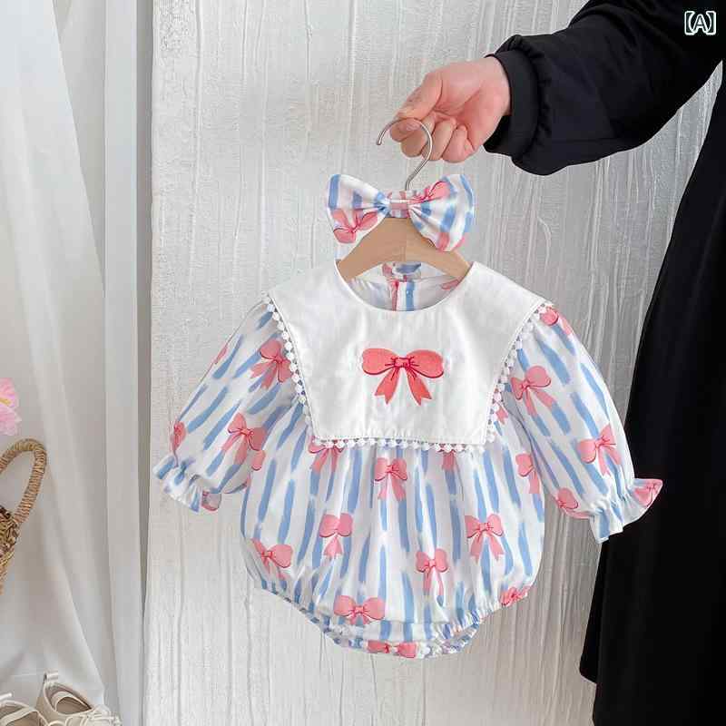 ベビー ロンパース 女の子 春秋 長袖 カバーオール プリンセス ワンピース ドレス 姉妹コーデ コットン 肌に優しい 赤蝶柄 三角型