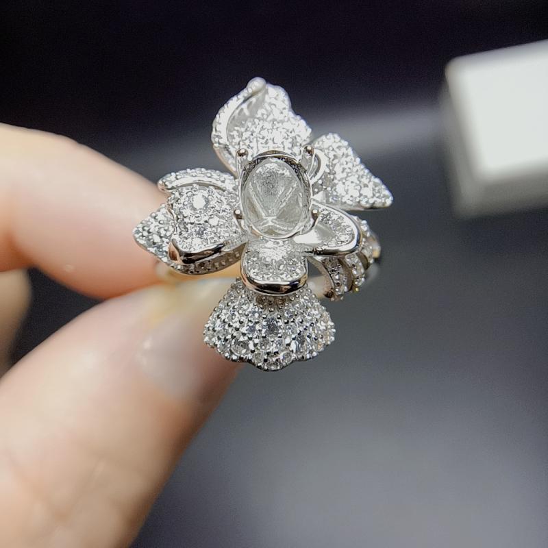 指輪 リング レディース S925シルバー フラワー 花柄 人差し指 オープンリング 5mm 7mm 楕円形 空枠 18K電気メッキ加工 ホワイト ローズ イエローゴールド ファッション 通勤｜Hanbok Home