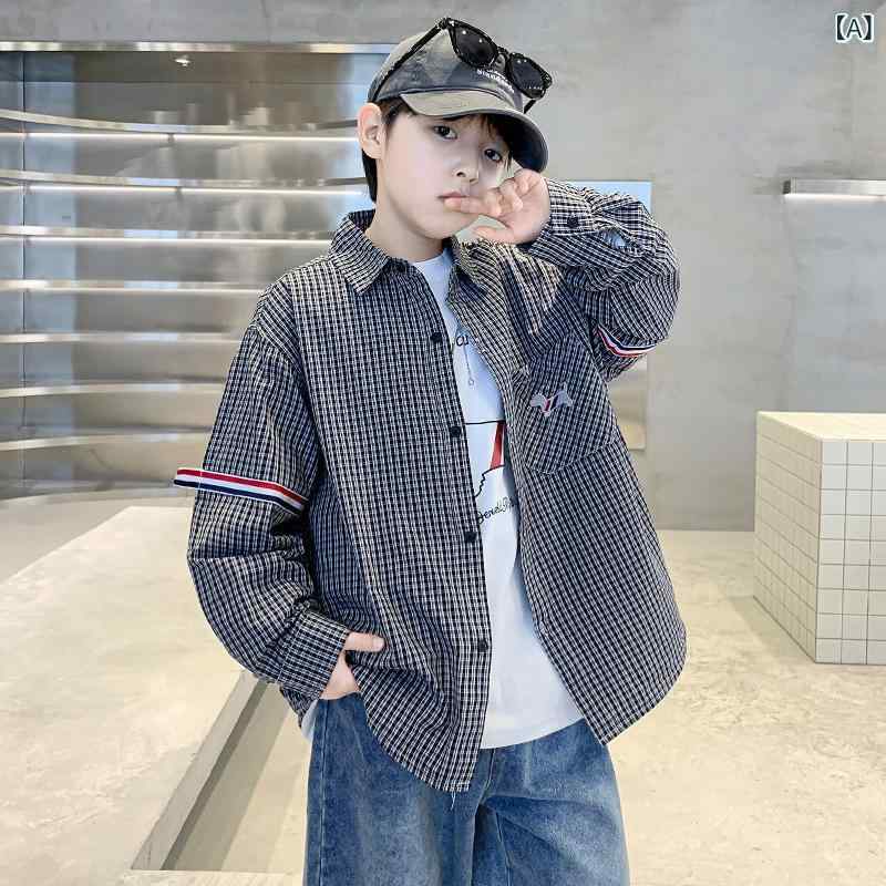 シャツ 男の子 キッズ ボーイズ ゆったり オーバーサイズ ビッグシルエット ストリートファッション 春秋 コットン 綿素材 カジュアル 普段使い 黒白チェック