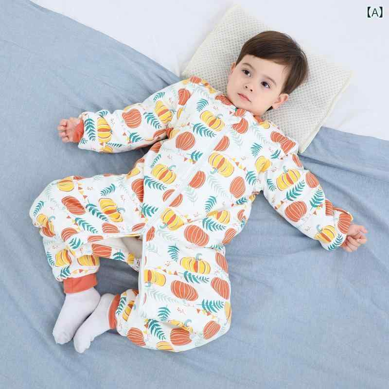 スリーピングバッグ ベビー 子供用 秋冬 綿 コーマ綿 足つき 分離式 キャラクター かわいい 袖着脱可能 あったか 保温 厚手 中綿入り キルティング
