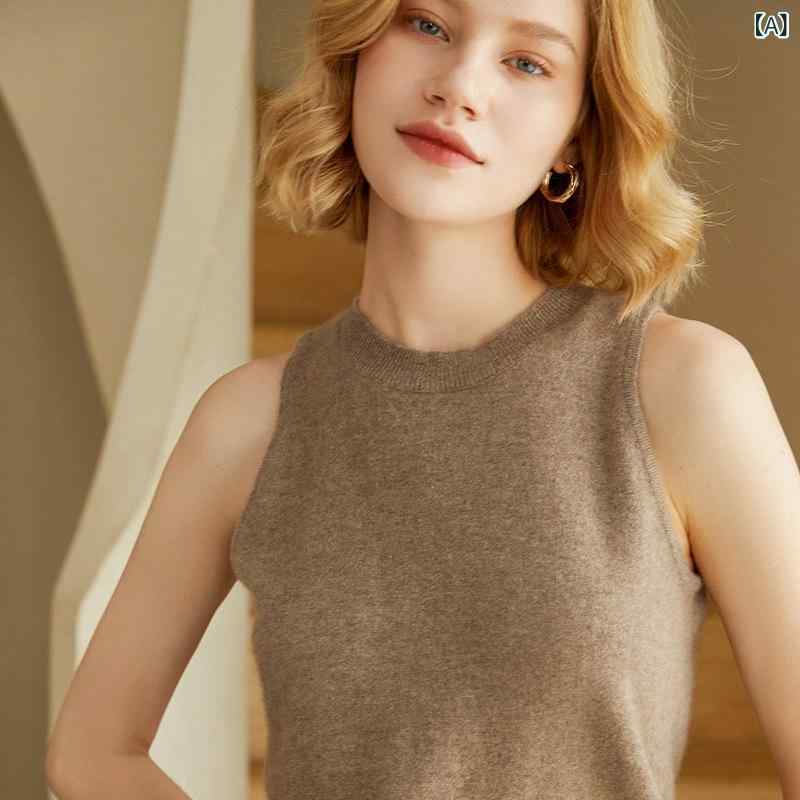 ニットベスト レディース カシミヤ 秋冬 ラウンドネック ノースリーブ ワイドストラップ キャミソール ゆったり ルーズ インナー 重ね着 上品 きれいめ 通勤 デイリー