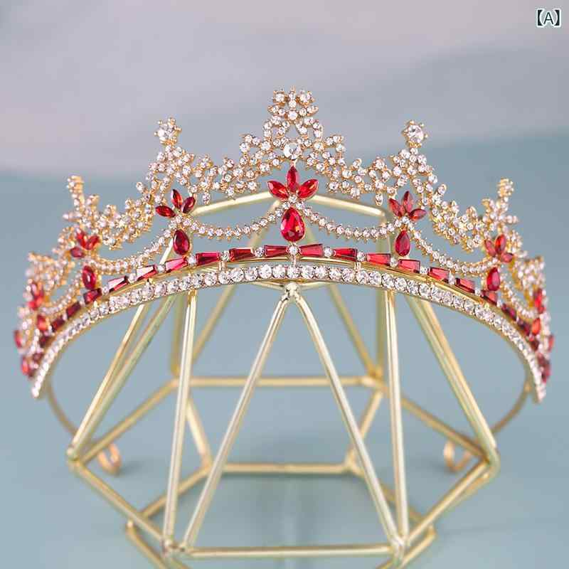 ヘッドドレス レディース ティアラ クラウン 王冠 プリンセス 誕生日 バースデー 結婚式 ブライダル パーティー 披露宴 発表会 イベント 記念日 欧米風 合金製 電気メッキ加工 フルラインストーン ジルコニア 花 フラワー 華やか レッド グリーン