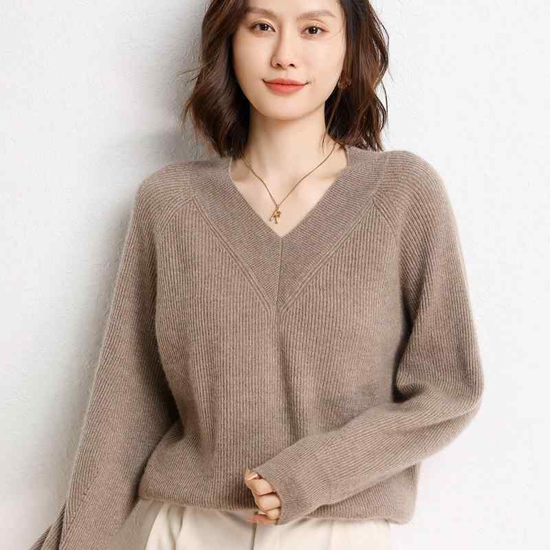 ニット レディース 秋冬 カシミヤブレンド Vネック プルオーバー 長袖 厚手 ゆったりトップス インナー 無地 通勤 オフィス きれいめカジュアル