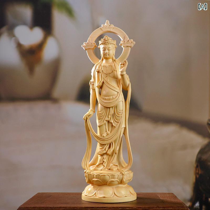 仏像 木彫り 火炎大勢至菩薩 ツゲ製 置物 家庭用 リビング 供養 ご利益 仏具 インテリア装飾 飾り物 オブジェ 開運 縁起物
