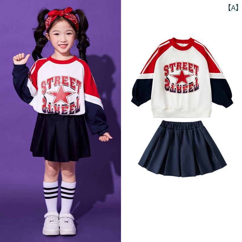 ダンスウェア キッズ 小学生 男の子 女の子 運動会 応援 チアリーディング 合唱 発表会 パフォーマンス 団体服 チームウェア 春秋 ヒップホップ 赤 紺 切り替え
