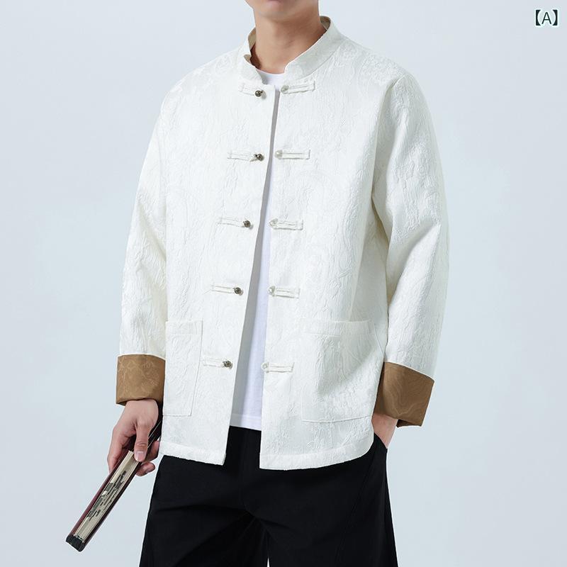 ジャケット 男性用 春夏 新中華風 切り替え 飾りボタン トップス アウター 中山服 ゆったり ビッグシルエット カジュアル 綿混 ポリエステル