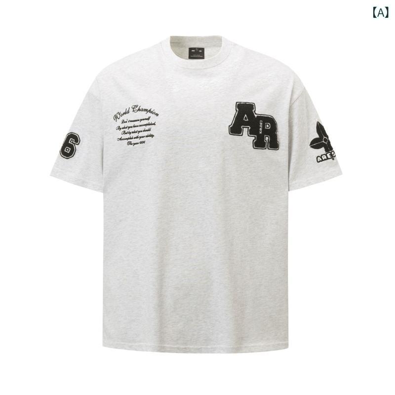 Tシャツ メンズ アメリカンカジュアル フロッキー タオル刺繍 デザイン ロゴプリント 半袖 オーバーサイズ コットン 薄手 着回し ストリート 春夏 トップス カットソー