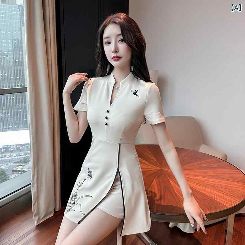 ユニフォーム レディース セットアップ エステ サロン 美容院 スパ マッサージ 整体 制服 ワークウェア キュロット ショートパンツ 上下 Vネック 吸湿速乾 伸縮性 ポリエステル 春夏秋 杏色 ブラック