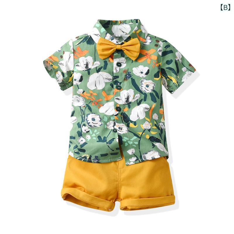 セットアップ 男の子 キッズ 春夏 半袖 花柄シャツ ショートパンツ 綿 コットン 薄手 ストリート カジュアル 普段使い デイリーユース 快適 涼しい 2点セット