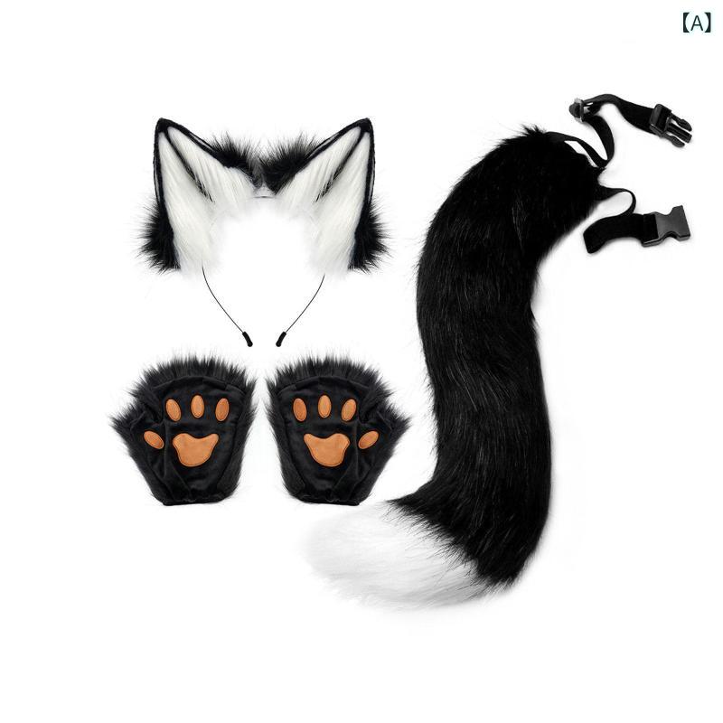 コスプレグッズ レディース フェイクファー ふわふわ もこもこ かわいい 猫耳 狐耳 尻尾 グローブ 3点 ハロウィン 仮装 パーティー イベント