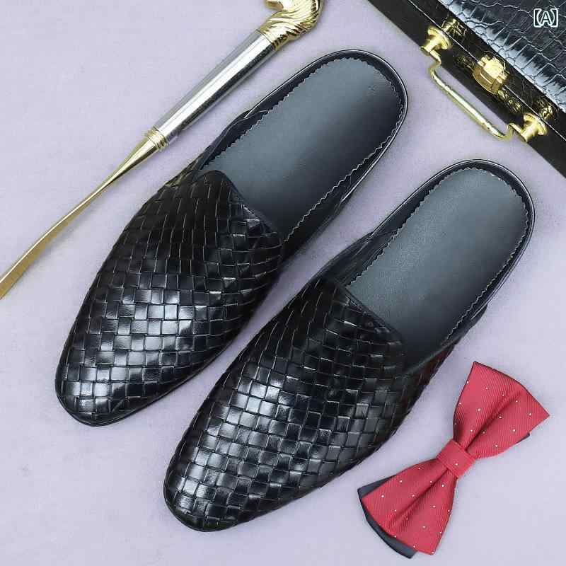 サンダル メンズ 男性用 牛革 本革 編み込み レザー トゥキャップ かかと無し バックレス スリッポン 通気性 ミュール 夏 カジュアル 普段使い