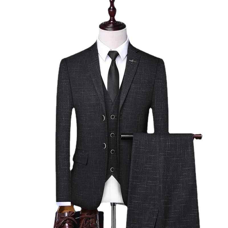 スーツ メンズ 男性用 スリーピース スリムフィット ベスト付き 二つボタン 結婚式 披露宴 礼服 セレモニースーツ ビジネス オフィス 通勤 フォーマル 春秋冬 ネイビー ブラック 上品 混紡素材|Hanbok Home