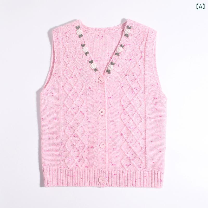 編み物より良い キッズ 御嬢さん 小わっぱ用 ガールズ 秋冬 もの言う花 カシミール 朦朦たる もの柔らか Vのど首 ノースリーブ ティーシャツ 花柄 サクラ色 心地好い 普段使い