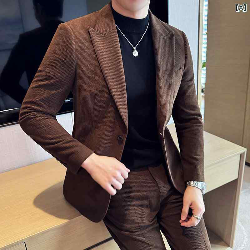 上衣 メンズ 秋冬 コール天 朦々たる か細い相応う 細身 韓国風 ポリエステル 心地よい 通い 商行為心地よい 好いたらしいめ 無地 スポーツジャケット トップス