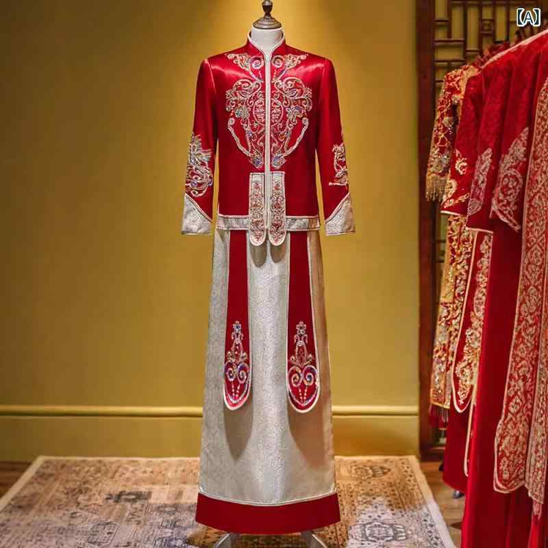 華燭の典御召しもの メンズ 成人男性用 赤いこと 赤 中国式 花むこ 礼服 中華風 フォーマルウェア 華燭の典 交歓会 祝する映画化 前撮り 飛び切り感 ポリエステル