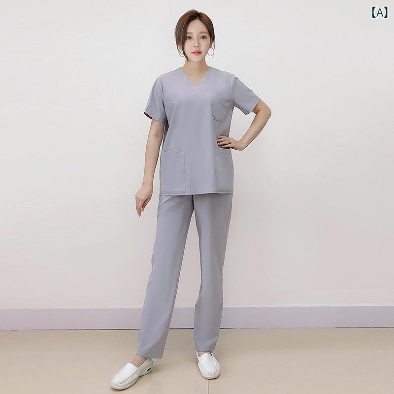 スクラブ メンズ レディース 男女兼用 韓国風 医療着 吸湿速乾 半袖 ポリエステル ナース服 看護師服 歯科医師 形成外科医 制服