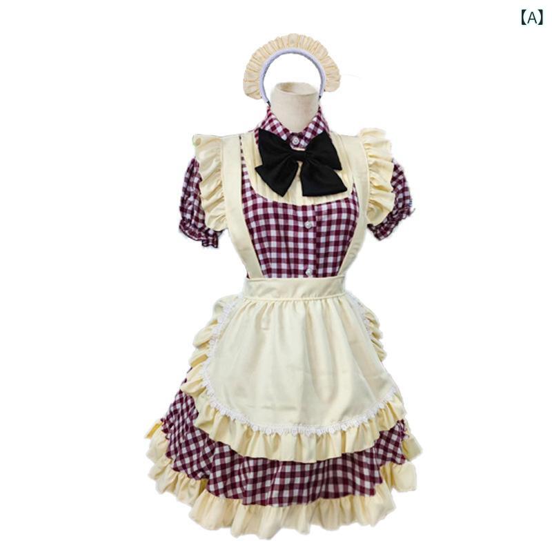 コスプレ 衣装 レディース ハロウィン メイド服 ロリータ スクール風 制服 チェック柄 黒 白 赤 プリンセス ワンピース かわいい イベント 仮装