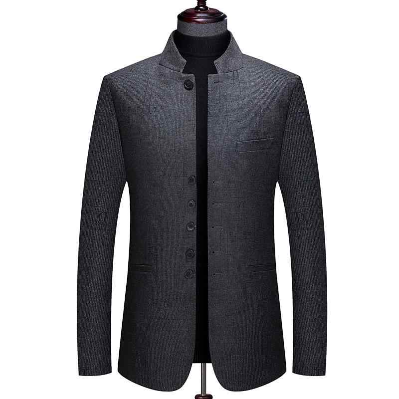 ジャケット メンズ スタンドカラー 中山服風 シングルブレスト スリムフィット タイト 韓流 カジュアル ビジネス ポリエステル ストレッチ ダークグレー グレー 春秋