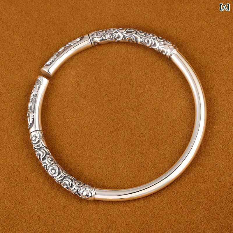 ブレスレット 男女兼用 孫悟空 金箍棒 緊箍咒 モチーフ 純銀 シルバー999 彫刻 ヴィンテージ加工 レトロ アンティーク調 カップル ペア プレゼント ギフト 普段使い ファッション お揃い シルバーアクセサリー バングル