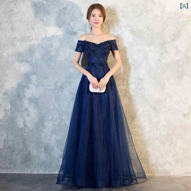 ドレス レディース 女性用 ワンショルダー イブニング フォーマル ロング丈ワンピース ブルー ポリエステル パーティー 結婚式 二次会 発表会 演奏会 お呼ばれ エレガント 上品 おしゃれ セレブ 秋冬